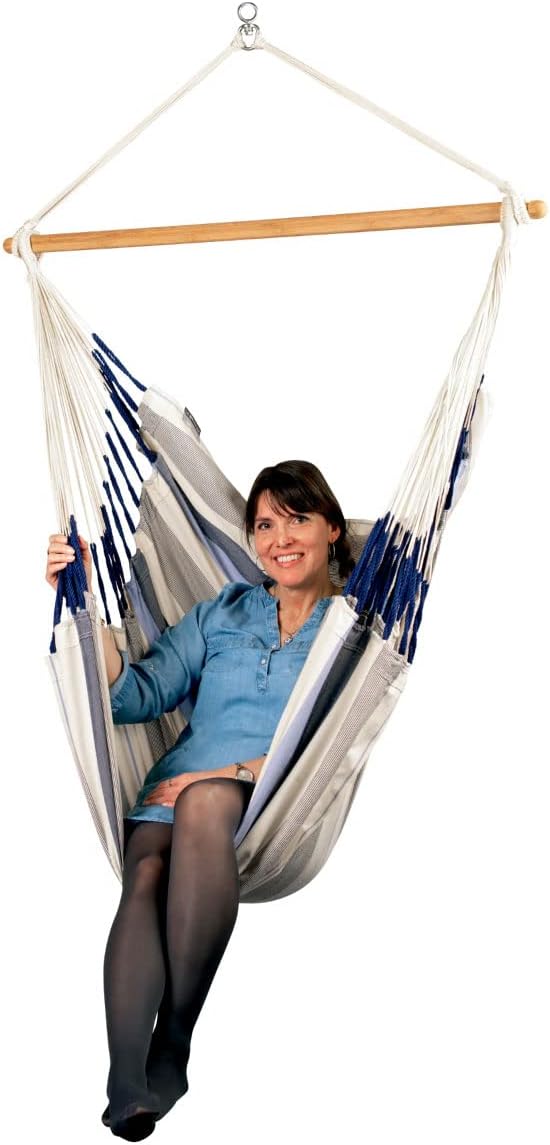 LA SIESTA® - Large Comfort Domingo Hammock Swing Chair - Weather & Tear Resistant Hanging Hammock Chair - Indoor Outdoor Hammock Chair Swing - Patio Porch Bedroom Hanging Chair - Max 285 Lbs, Sea Salt