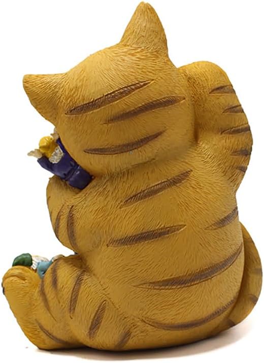 Garden Cat Decor Statue Figure Cat Eating Gnomes Statues for Outdoor Cat Gifts for Mom Patio Lawn Yard Decor (Fat cat)