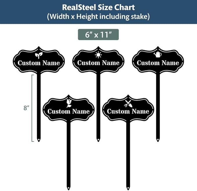 RealSteel – Customizable Seed & Plant Markers - Outdoor Herb Garden Stakes - Elegant Fruit/Vegetable Labels - Steel Plant Tags for Pots - Classy Design for Farmhouse/Greenhouse – Rose Icon