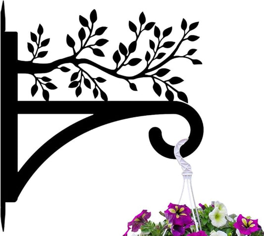 peacoblue Iron Plant Hangers Hooks for Outdoor Indoor Hanging Plants Flower Fern Pots Lantern Bird Feeder, 13"x14" Weather Resistant Metal Wall Holder for Porch Garden Farmhouse(Leaves with Branches)