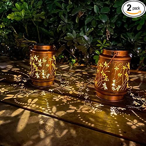 Mothers Day Gifts, 2 Pack Dragonfly Solar Lanterns Outdoor Hanging Lantern Lights, Waterproof LED Garden Decorative Light for Patio Yard Pathway Lawn Front Porch Tree