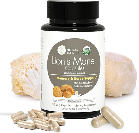 Herbal Treasure Lions Mane Supplement Capsules, 800mg Lions 90 Caps