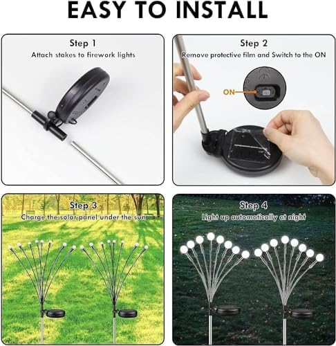 OZS Solar Garden Lights 12pack 96LED Solar Garden Lights - Solar Firefly Lights Outdoor, Solar Swaying Light, Sway by Wind, Solar Fairy Lights Waterproof for Pathway Decoration (Cool White)