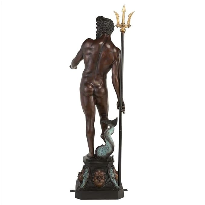 Design Toscano DD3123 Poseidon Man of The Sea Greek Mythology Indoor/Outdoor Garden Statue, 17 inches Wide, 67 inches Tall, Heirloom Cast Bronze, Verdigris Green & Sepia Brown Finish