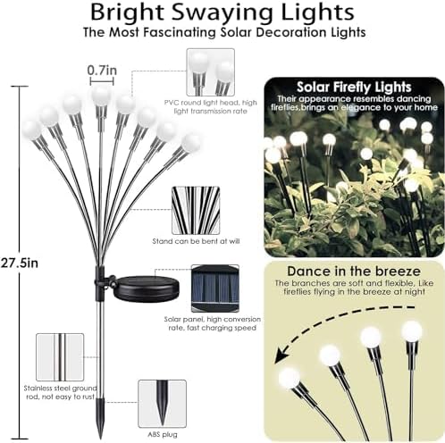 OZS 4Pack 32LED Solar Garden Lights - Solar Lights Outdoor, Solar Firefly Lights, Solar Swaying Light, Sway by Wind, Solar Fairy Lights Waterproof for Garden Patio Pathway Decoration(Cool White)