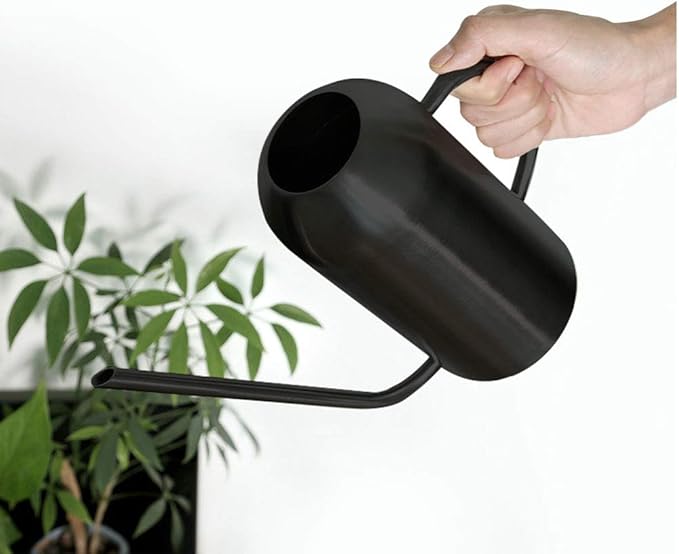 Watering Can Indoor Plants, 50 oz/1500 ml Metal Stainless Steel Watering Can Pot with Long Spout for Indoor House Plants Bonsai Outdoor Garden Flower Decorative(Copper) (Black)