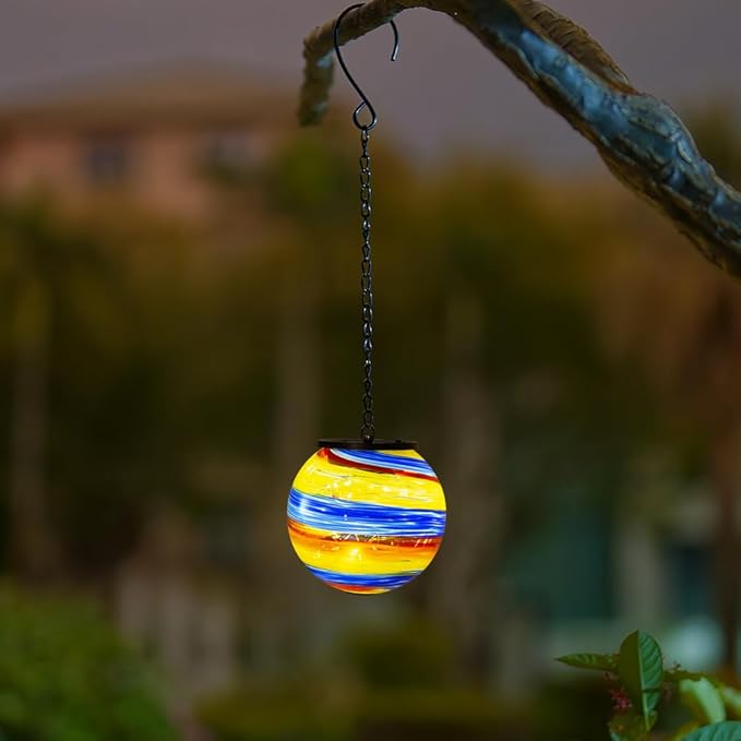 Colorful Hanging Solar Lanterns Outdoor Waterproof 4.7" Glass Solar Golbe Lights with Metal Chain,Gazing Ball Garden Decorative Lanterns for Patio Pathway Porch Yard Decor