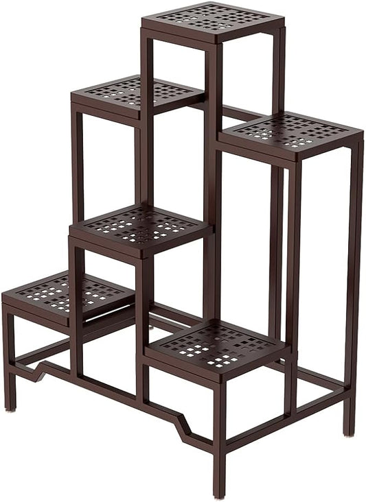Plant Stand - Aluminum Indoor/Outdoor Flower Rack, Waterproof & Rust-Proof, Stable Support for Pots, Perfect for Living Room, Balcony, Garden, and Office (Brown, 6 Tier)