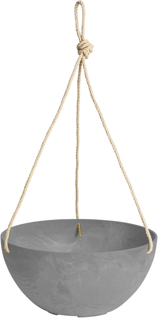 Root & Vessel Self Watering Hanging Planter for Indoor or Outdoor Plants, Unique Marbled Hanging Basket Made of Eco-Friendly Blend of Stone & Plastic, Gray, 12"