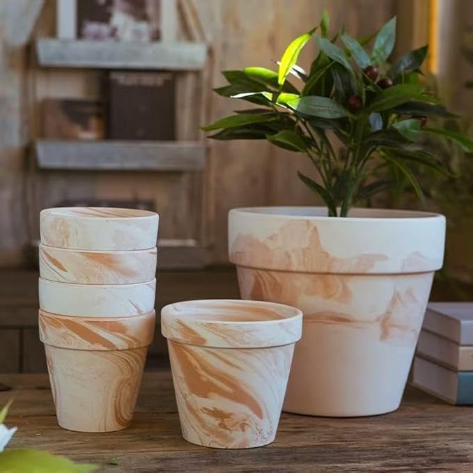 Random Mood Macchiato Terracotta Plant Pots – Handmade 6-Inch Clay Ceramic Flower Pots with Drainage Holes, Set of 3 – Ideal for Indoor & Outdoor Orchids