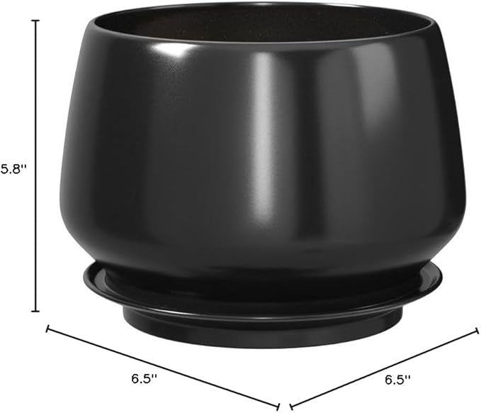 LE TAUCI Plant Pots, 4.1+5.1+6.5 inch, Set of 3, Ceramic Planters with Drainage Hole and Saucer, Indoor Flower Pot with Hole Mesh Pad, Gifts for Mom, Black