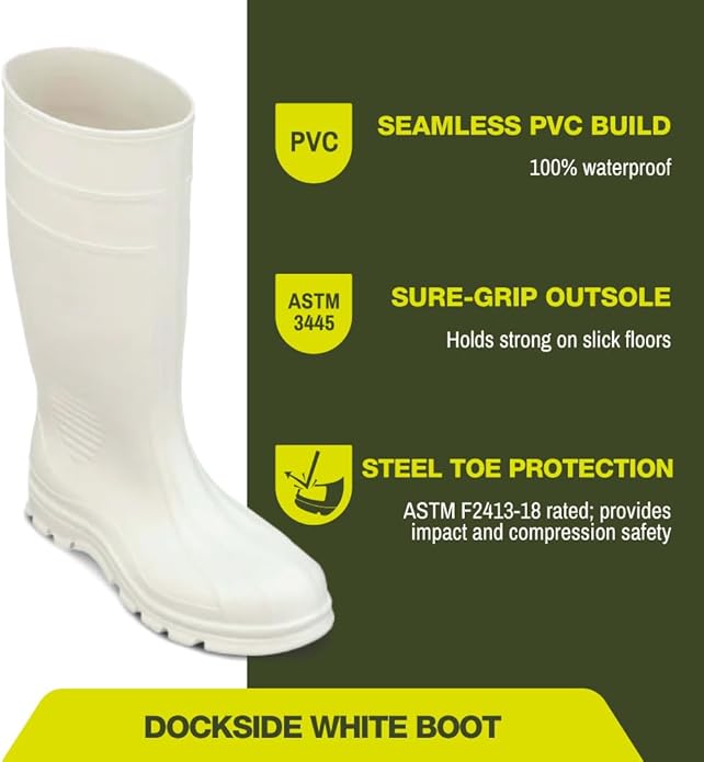 Heartland Dockside Waterproof Work Boots for Men and Women - Durable, Flexible PVC Boots for Marine Work with Easy On/Off, Slip-Resistant Outsoles