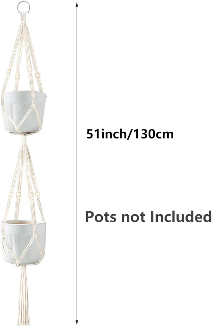 Belit 2 Pack Double Macrame Plant Hangers 2 Tier Hanging Planter Basket Decorative Flower Pot Holder Rope for Indoor Outdoor Home Decor 51 Inch