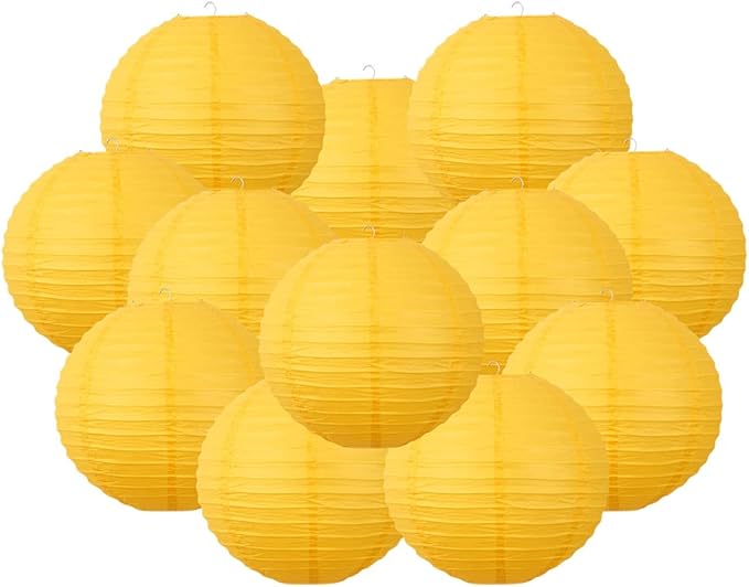 Chinese Style Paper Lanterns, Set of 12, Suitable for Party Decoration (Yellow, 12in)