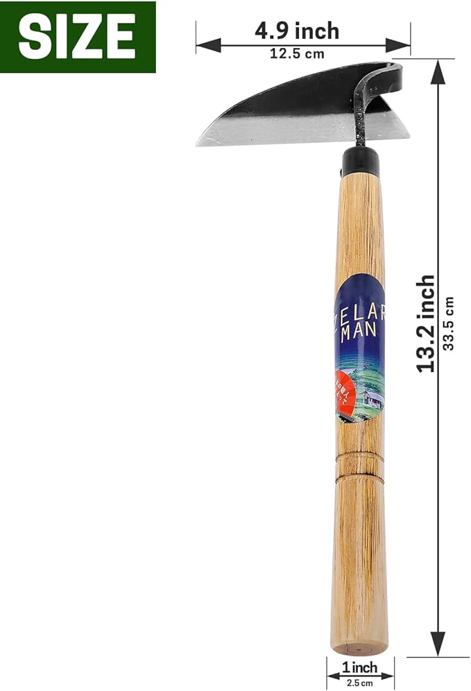 Japanese-Style Weeding Sickle/Hand Hoe, Sickle Garden Hand Weeder Tool with All Steel Blade for Cutting Grass, Digging, Soil loosening