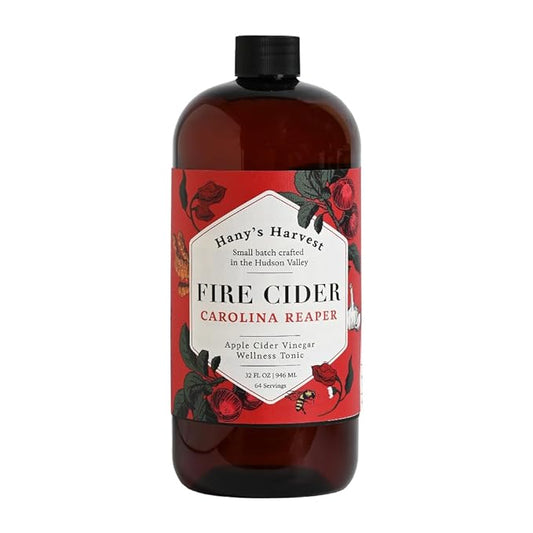 Hany's Harvest Carolina Reaper Fire Cider – 32 fl oz Glass Bottle | All-Natural, Small-Batch, Handcrafted, Non-GMO, Gluten-Free, Immune & Digestive Support