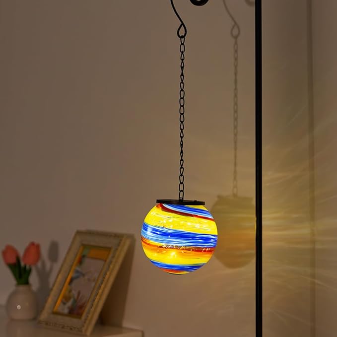 Colorful Hanging Solar Lanterns Outdoor Waterproof 4.7" Glass Solar Golbe Lights with Metal Chain,Gazing Ball Garden Decorative Lanterns for Patio Pathway Porch Yard Decor