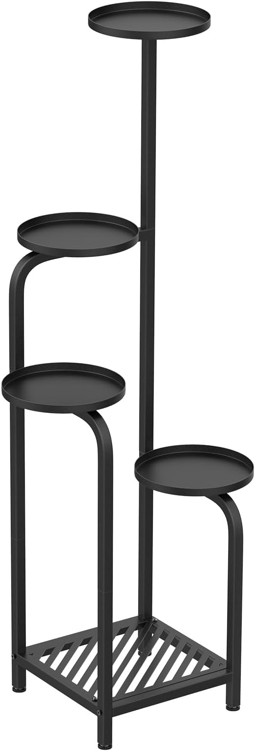 TOSKING 5 Tier Metal Plant Stand Indoor 48''H Tall ,Heavy Duty Plant Shelf , Corner Shelf Flower Pot Stand for Outdoor Plant Stand for Living Room Balcony Garden Patio Bedroom (Black)