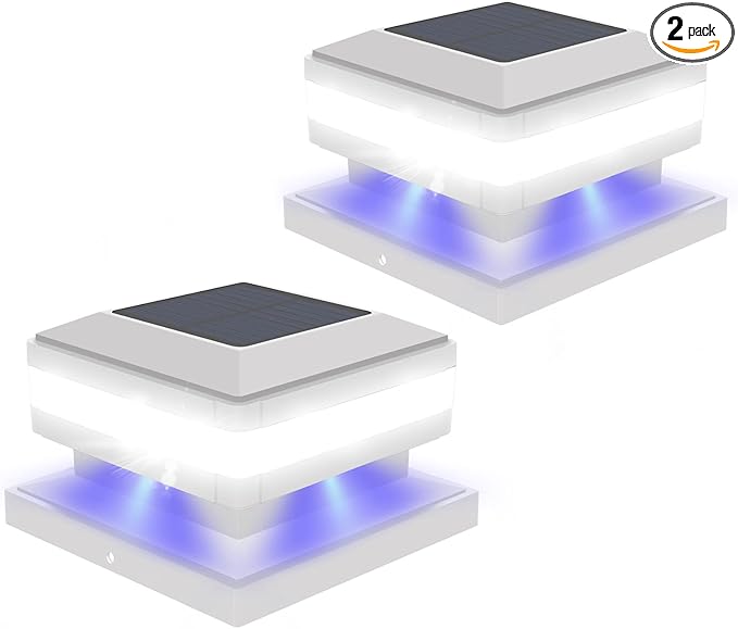 Sumaote Solar Post Lights, 52 LED 160LM 6x6 Solar Post Cap Light Outdoor IP65 Waterproof for 4x4, 6x6 Wooden Posts, Fence Deck 6000K White Lighting for Garden Patio Decor, 2 Pack