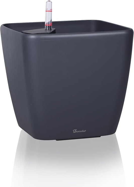 Dexceder 18x17 Self Watering Planter with Wheels Indoor Outdoor, Inner Mat Design, Thickened Large Floor Standing Flower Plant Pot with Water Level Indicator (Slate Gray Matte)