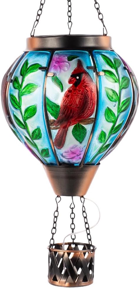 Starsoul Cardinal Hot Air Balloon Solar Flickering Flame with Candle Holder Outdoor Solar Lantern Hot Air Balloon Solar Light Waterproof Hanging Solar Balloon Lamp Garden Patio Yard Decor