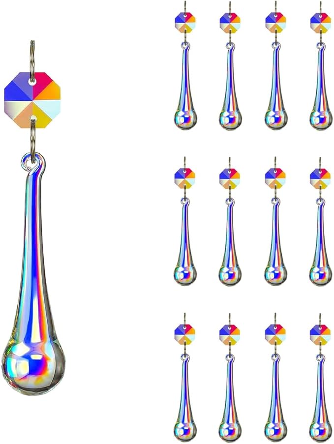 12pcs Raindrop Crystal Chandelier Prisms Parts, Hanging Crystals Beads for Chandeliers, Home Decoration