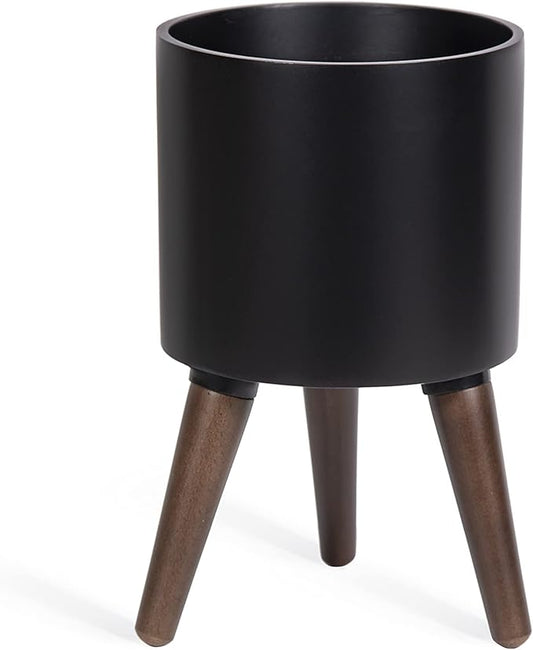 D'vine Dev 8 Inch Planter Pot with Stand, Mid-Century Tall Plant Pot with Legs for Indoor Plants, Small, Black, 88-O-A-2