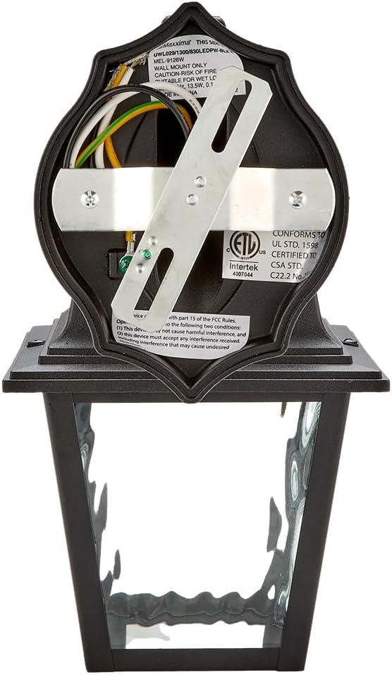 Maxxima LED Porch Lantern Outdoor Wall Light Fixture - Black, Clear Water Glass, Photocell Sensor, 875 Lumens, 3000K Warm White, Dusk to Dawn Light Sensor, Exterior Decorative Light