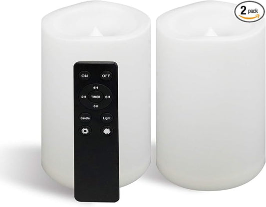 CANDLE CHOICE Waterproof Outdoor Flameless Candles with Remote Timer Large Realistic Flickering Battery Operated Electric LED Pillars Garden Patio Christmas Wedding Decorations 4”x6” 2 Pack