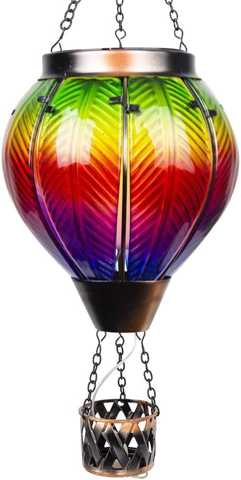 Colorful Solar Hot Air Balloon Lantern with Flame Flickering LED Glass Hanging Solar Lanterns Outdoor Waterproof Hot Air Balloon Lights for Patio Yard Garden Decor,Mother Day Gifts for Women