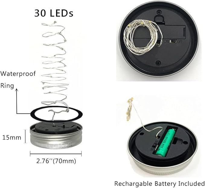 Decorman Solar Mason Jar Lights, 4 Pack 30 LED Fairy Star Firefly String Lids Lights with 4 Hangers for Patio Yard Garden Party Wedding Christmas Decoration(Jars Not Included) (4 Pack, Colorful)