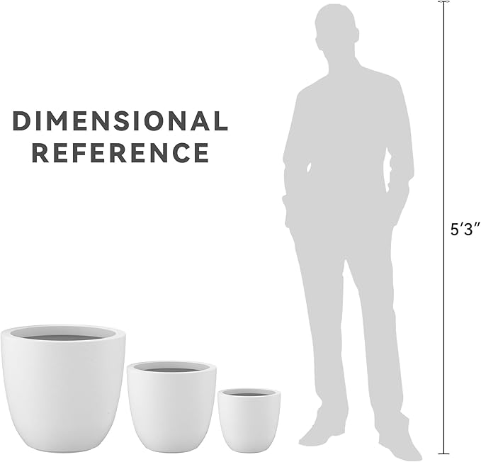 Kante 18",14",10" Dia Concrete Round Planters (Set of 3), Outdoor Indoor Large Planter Pots with Drainage Hole and Rubber Plug for Home Patio Garden, Pure White