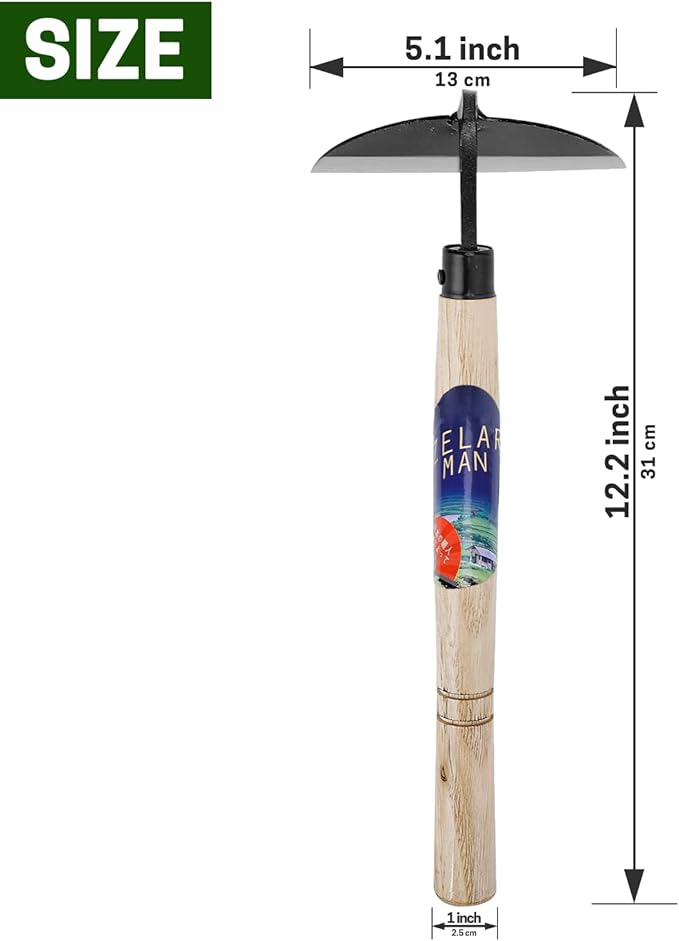 Garden Weeding Sickle/Hand Hoe, Gardening Cutting Grass Sickle, Japanese Sickle Style Hand Weeder Tool with Thick Blade&Wooden Handle