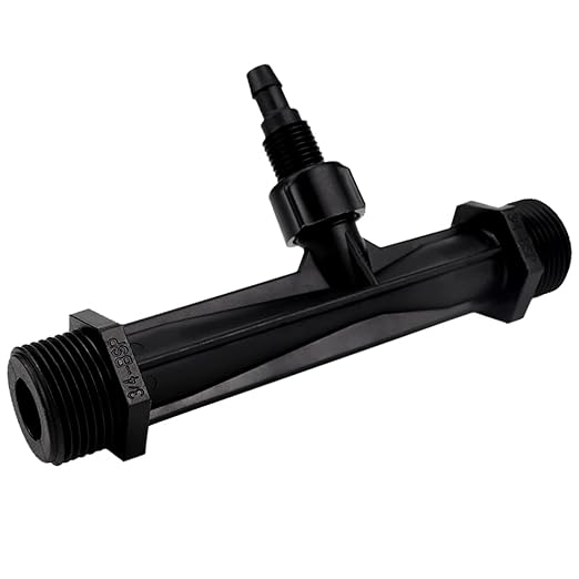 Fertilizer Injector Tube, Irrigation Venturi Fertilizer Injector 3/4Inch Agriculture Garden Fertilizer Mixer Injector Agriculture Tool Plastic (Black)