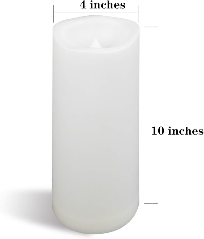 CANDLE CHOICE Waterproof Outdoor Battery Operated Flameless Candles with Remote Timer Large Tall White Plastic Bright Flickering Electric LED Pillars Lantern Patio Garden Decoration 4x10 Inches 2 Pack