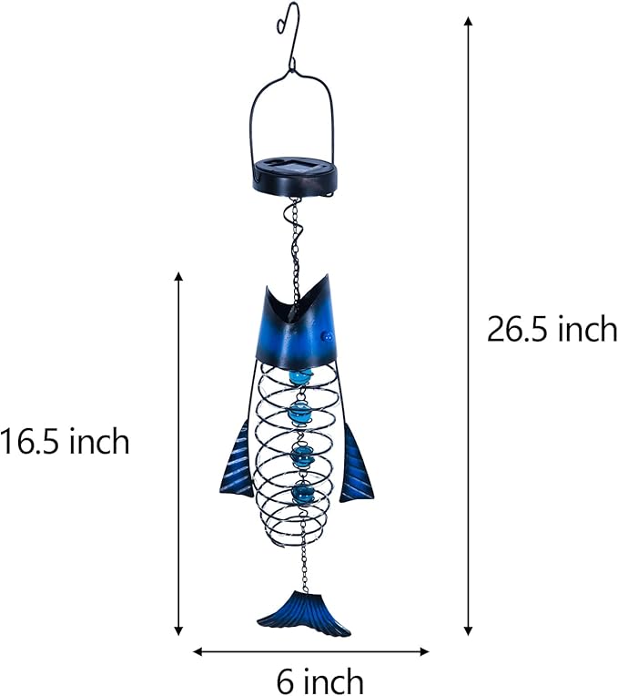 Outdoor Lights for Patio Garden Decor - Metal Solar Fish Hanging Decoration - Solar Lamp Decorative Yard Art - Pretty Nice Lantern for Man Woman Holiday Gift Ideas | Waterproof Warm LED Lighting