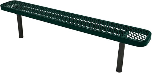 Heavy-Duty Outdoor Bench Thermoplastic Coated, Expanded Metal, Commercial-Grade Seating, Made in America (Inground Without Back, 6 Ft, Textured Dark Green)