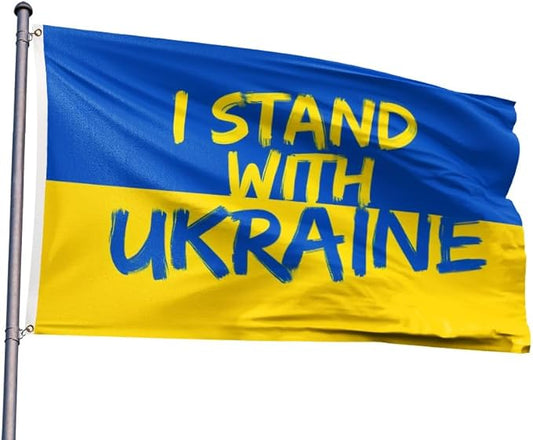 I Stand with Ukraine Flag 4x6FT Ukrainian National Polyester Banner With 2 Grommets Fade Resistant Vivid Color For Patriotic Festival Events Party Decoration
