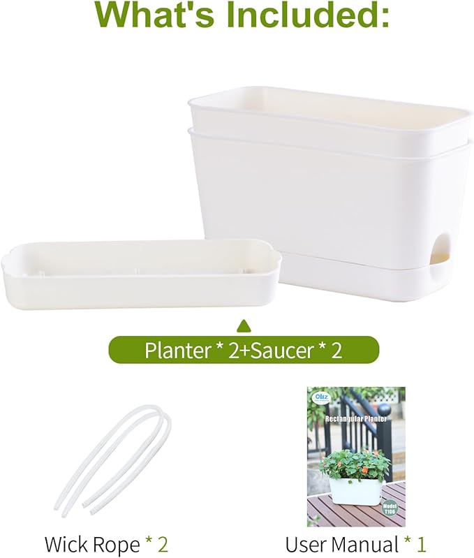 Herb Garden Planter Indoor Kit Self Watering Pots for Indoor/Outdoor Plants 2 Packs Windowsill Plant Pots with Drainage and Tray, Window Pot for Indoor Plants