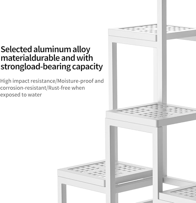 Plant Stand - Aluminum Indoor/Outdoor Flower Rack, Waterproof & Rust-Proof, Stable Support for Pots, Perfect for Living Room, Balcony, Garden, and Office (White, 6 Tier)