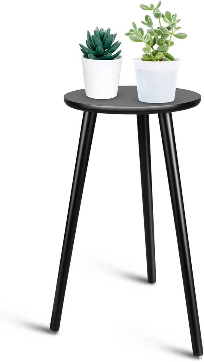 Uneedem Indoor Plant Stand Wood Mid Century Plant Stand for Indoor Plants, Modern Plant Table, 20.5" Tall Plant Holder Stand for Flower Pots, Small Round Side Table, End Table Black
