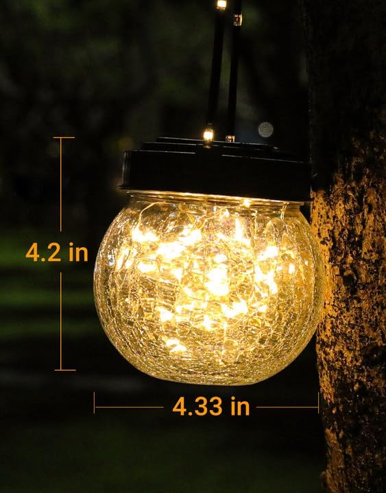 Solar Lanterns Solar Lights Outdoor Waterproof 6-Pack, Solar Powered Hanging Lights Cracked Glass Hanging Globes for Christmas Decoration, Shepherd Hook, Garden Tree Ornaments