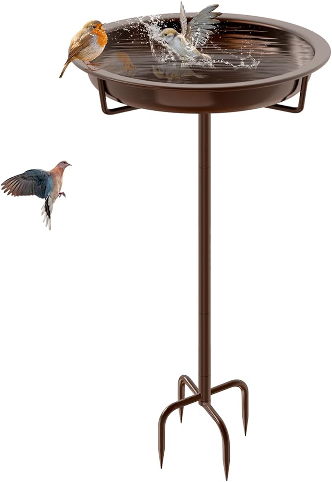 Metal Bird Bath for Outside, 36.2" Height Birdbath Bowl Standing Bird Feeders for Outdoors with 4 Prongs Base Stake, Freestanding Birdfeeders for Garden Yard Lawn Decor (Brown)