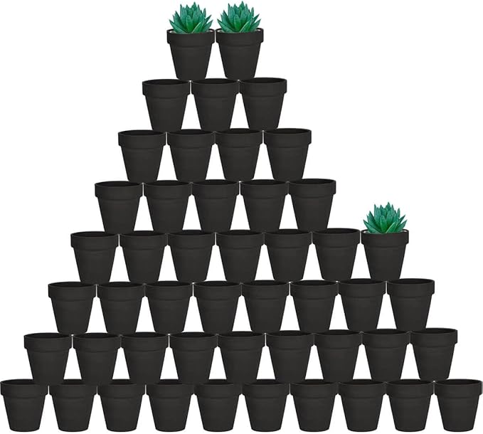 vensovo 48 Pcs Tiny Terracotta Pots - 2 inch Black Small Mini Clay Pots with Drainage Holes Flower Nursery Terra Cotta Pots for Indoor/Outdoor Succulent Plants, Crafts, Wedding Favor