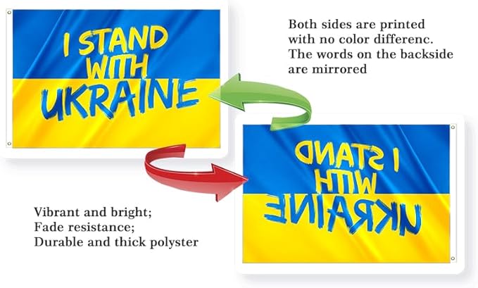 I Stand with Ukraine Flag 4x6FT Ukrainian National Polyester Banner With 2 Grommets Fade Resistant Vivid Color For Patriotic Festival Events Party Decoration