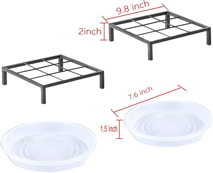 9.8" Metal Heavy Duty Potted Plant Stand Flower Pot Holder with Saucer Indoor Outdoor Rustproof Iron Garden Container Square Supports Rack for Planter ,2 Pack(iron color )