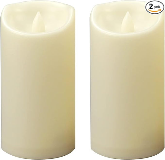 Waterproof Outdoor Battery Operated Flameless Pillar Candles with Timer White Plastic Realistic Flickering Fake Electric LED Lights for Lantern Garden Wedding Christmas Decorations 3”x6” 2 PCS
