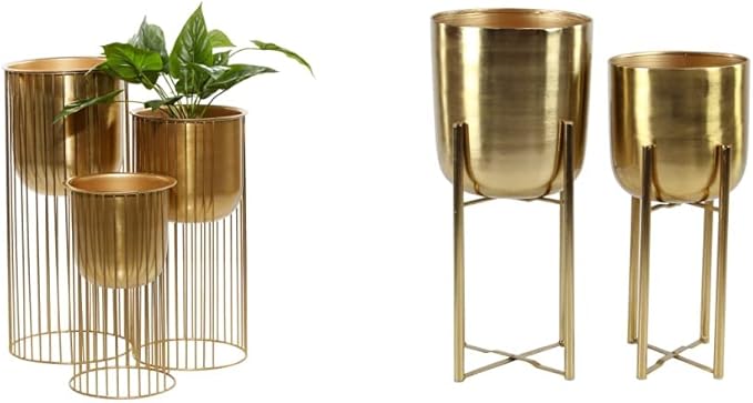 Deco 79 Metal Deep Recessed Dome Planter, Set of 3 24", 20", 16" H, Gold & CosmoLiving by Cosmopolitan Metal Indoor Outdoor Dome Planter with Removable Stand, Set of 2 19", 22" H, Gold