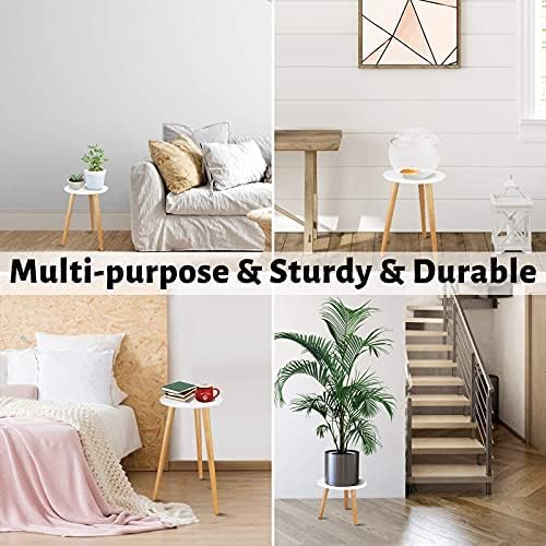 Uneedem Indoor Plant Stand Wood Mid Century Plant Stand for Indoor Plants, Modern Plant Table,Tall Plant Holder for Flower Pots, Small Round Side Table, End Table (A3-White,High: 20.5")