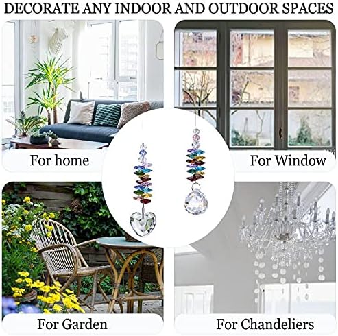 H&D HYALINE & DORA Hanging Crystal Suncatcher Rainbow Maker with Heart Prism Pendant and Crystal Prism Ball and Chakra Colored Beads,for Window Decor,Pack of 2